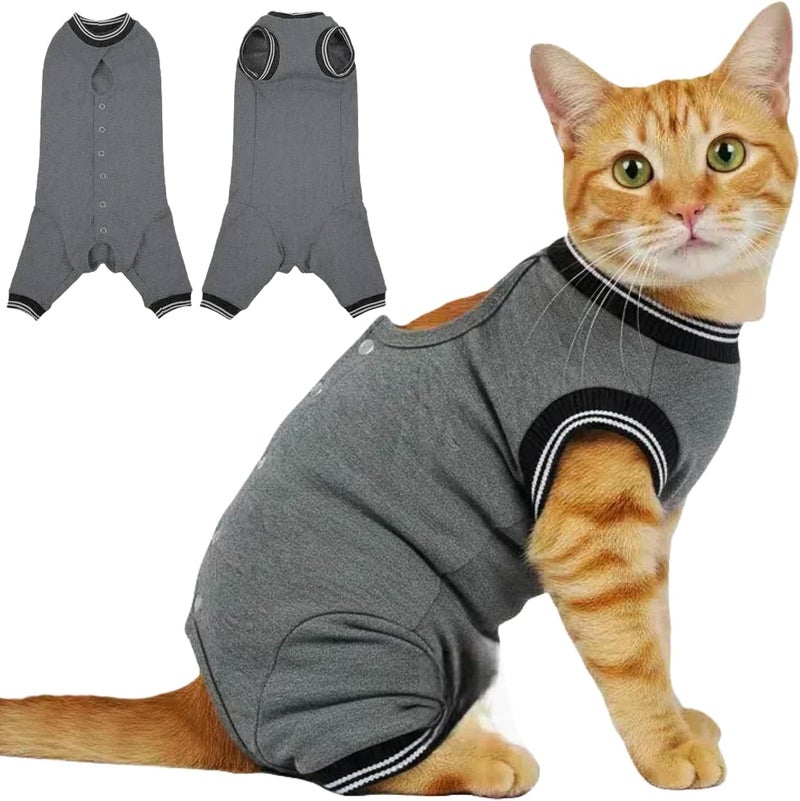 T'CHAQUE Cat Clothes Surgery Recovery Suit for Female Male, Cat Onesie Pet Surgical Pajamas Hind Legs Long Sleeve, Abdominal Wound Skin Diseases, E-Collar Alternative, Spay Recovery Suit, Gray-XL - Image 1
